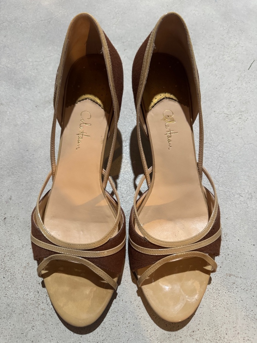 Cole Haan Brown and Tan Open-Toe Slingback Heels